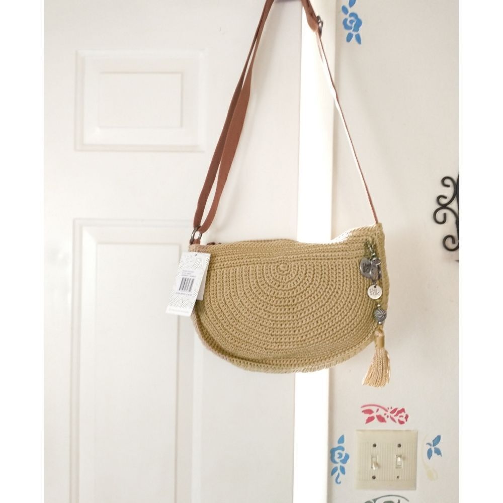 New! THE Sak Ryder Crochet Crescent Crossbody Bag Hobo Hand-Crocheted Bamboo Tan - Picture 7 of 8